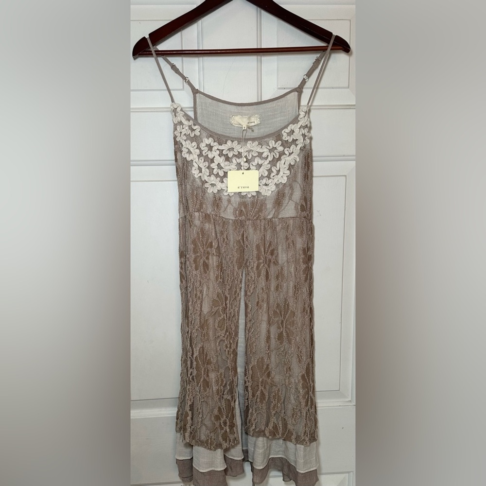a'reve Bohemian Floral Lace Ruffle Babydoll Party Dress Cottagecore Size‎ L NWT